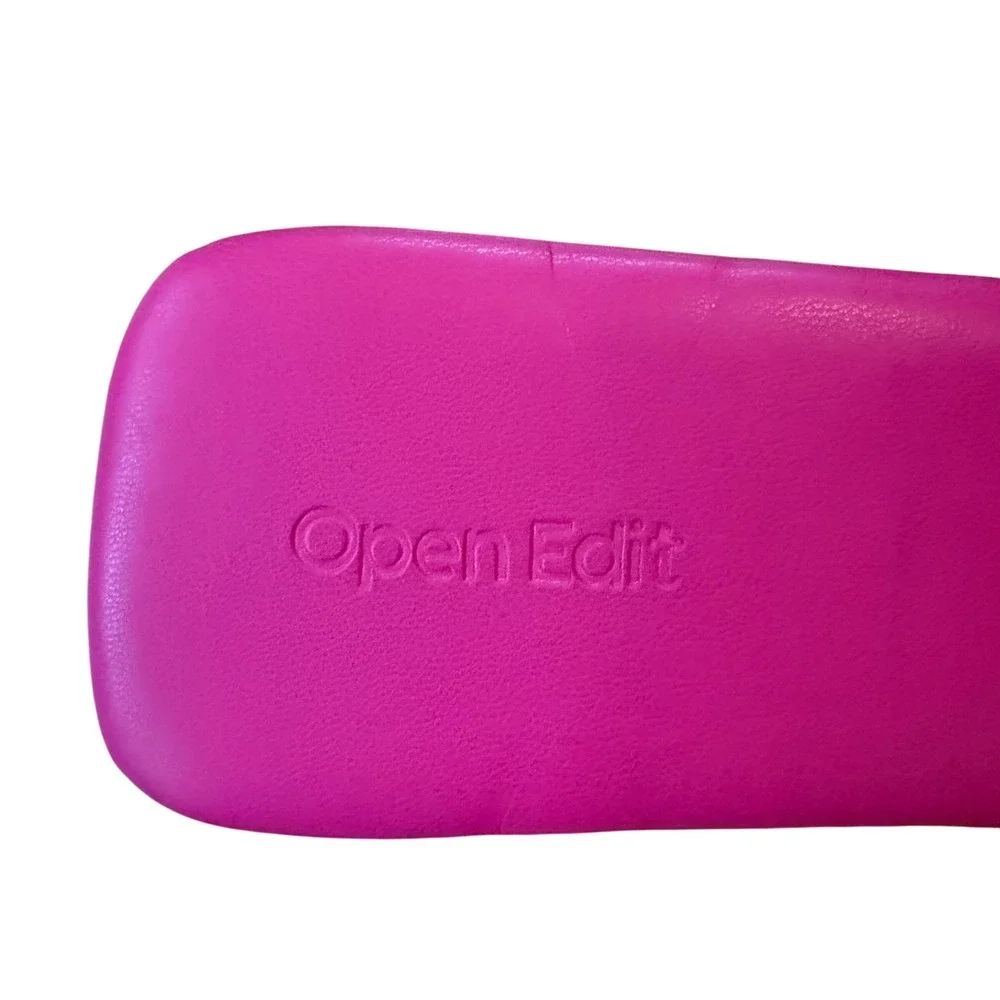 Open Edit Hot Pink Square Toe Slides Sandals Silver Buckle Flats Sz 9 Barbiecore